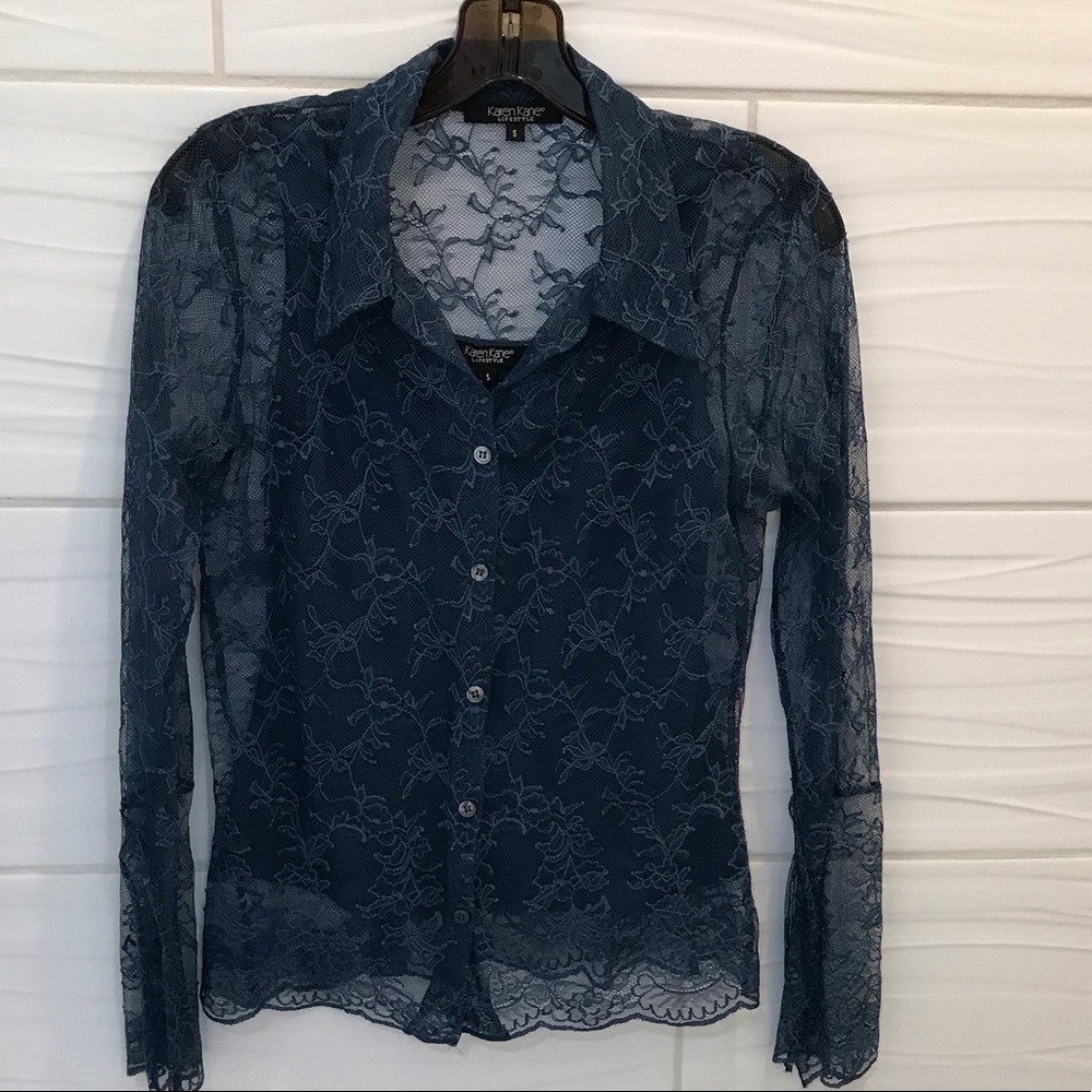 💥Karen Kane lace button up blouse top size S